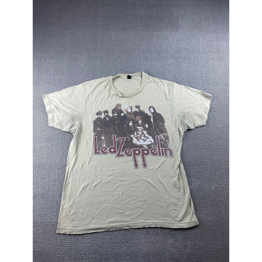 Tultex T-Shirt Men L Tan Graphic Led Zeppelin Band Cotton Rock Music Grunge